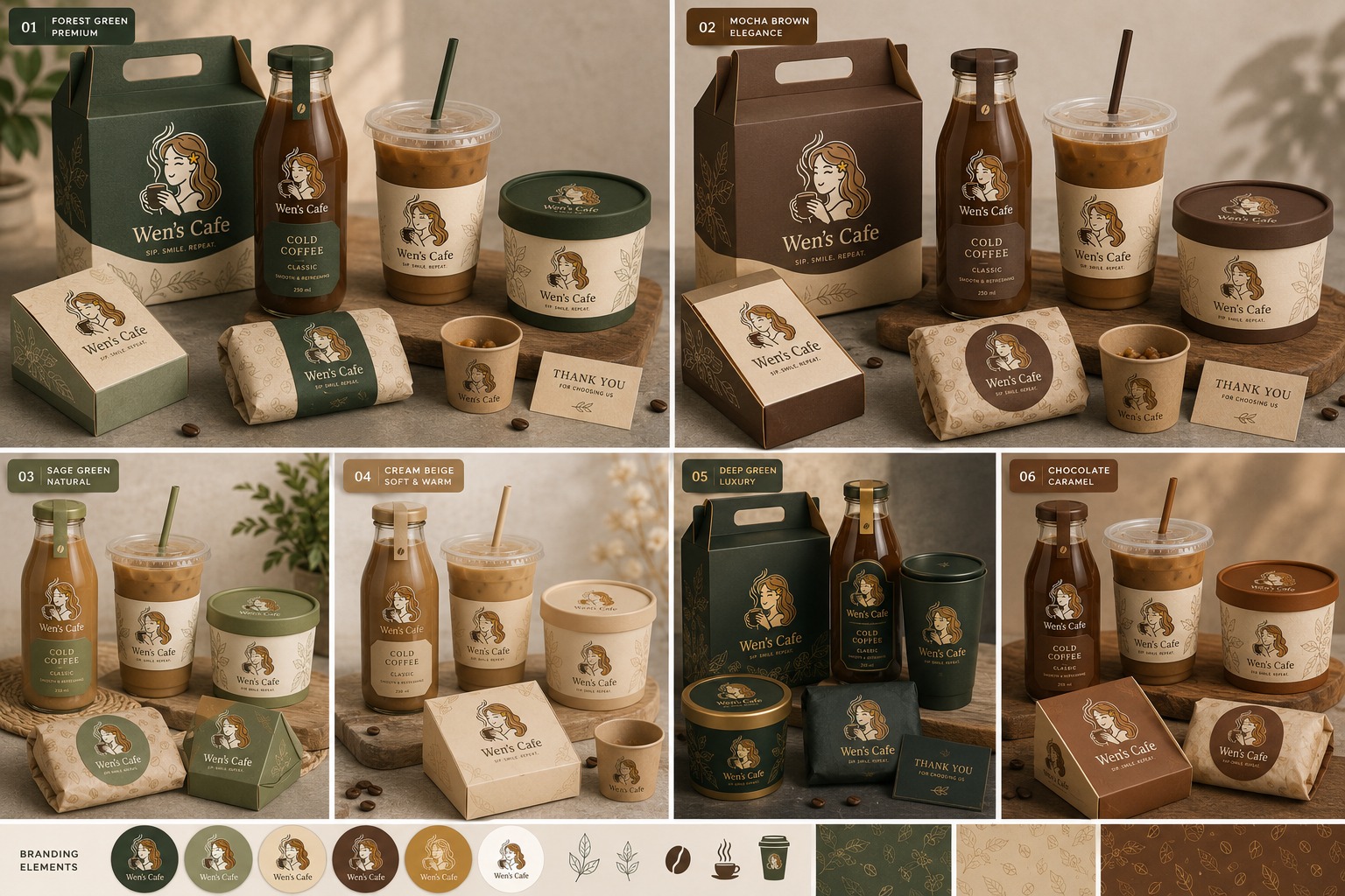 Wen's Cafe packaging colour concepts